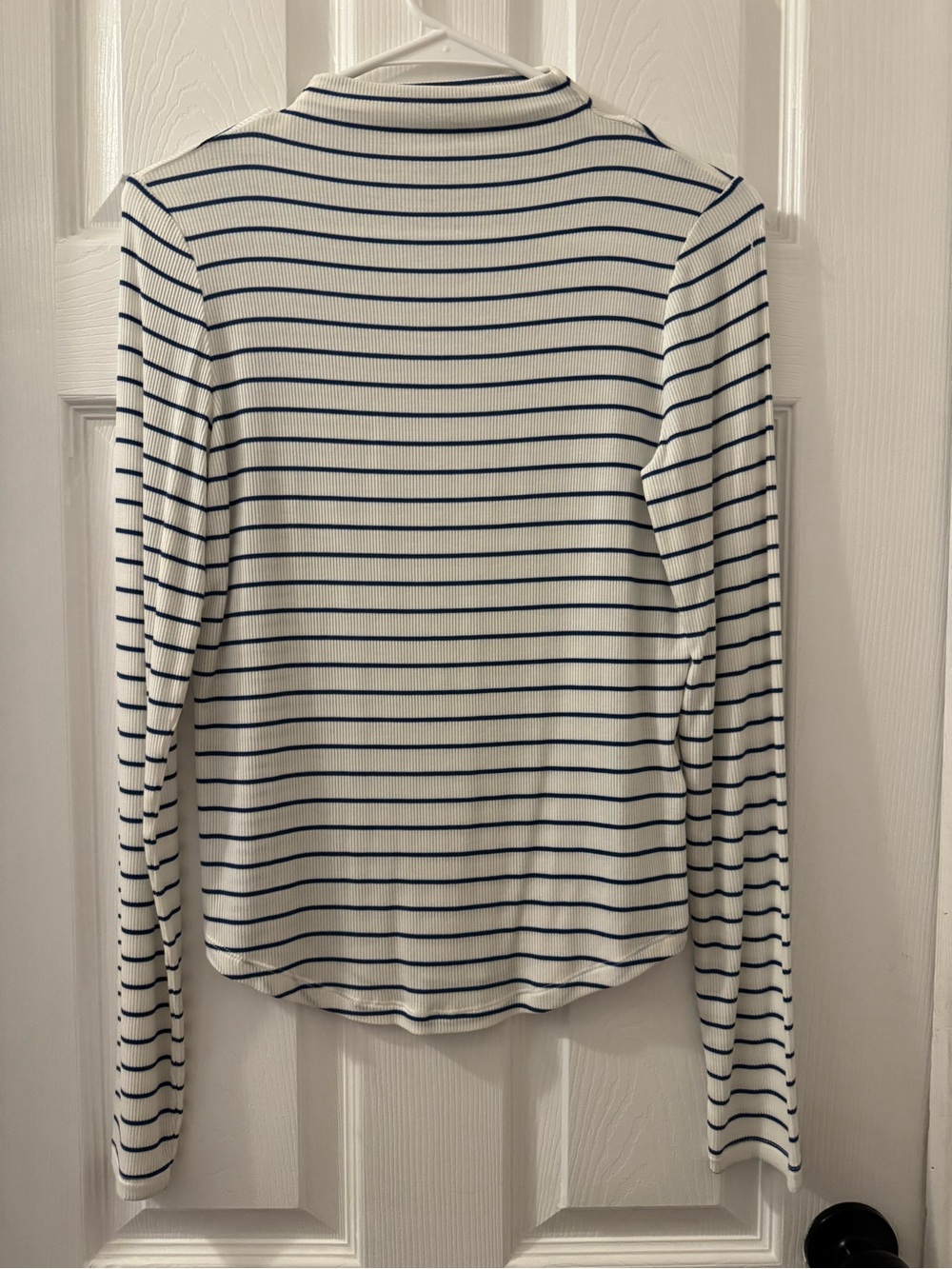 American Eagle Outfitters White Long-Sleeve Top with Navy Stripes